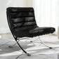 29" Black and Silver Tufted Leather and Upholstered Folding Lounge Chair