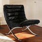 29" Black and Silver Tufted Leather and Upholstered Folding Lounge Chair