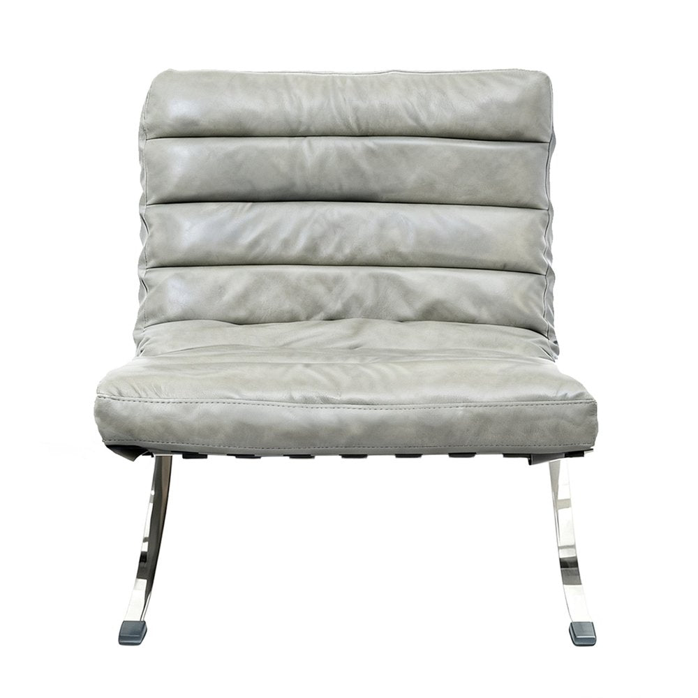 29" Gray and Silver Tufted Leather and Upholstered Folding Lounge Chair