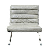 29" Gray and Silver Tufted Leather and Upholstered Folding Lounge Chair