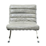 29" Gray and Silver Tufted Leather and Upholstered Folding Lounge Chair