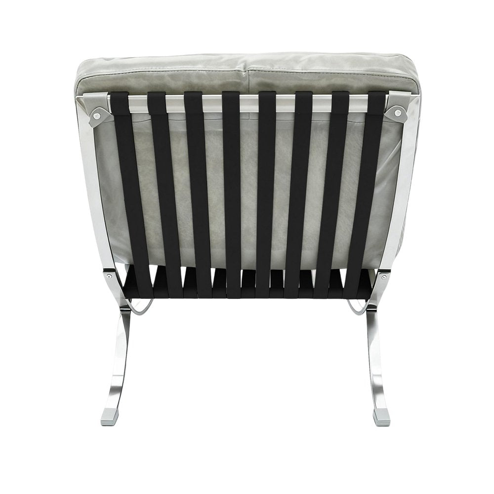 29" Gray and Silver Tufted Leather and Upholstered Folding Lounge Chair