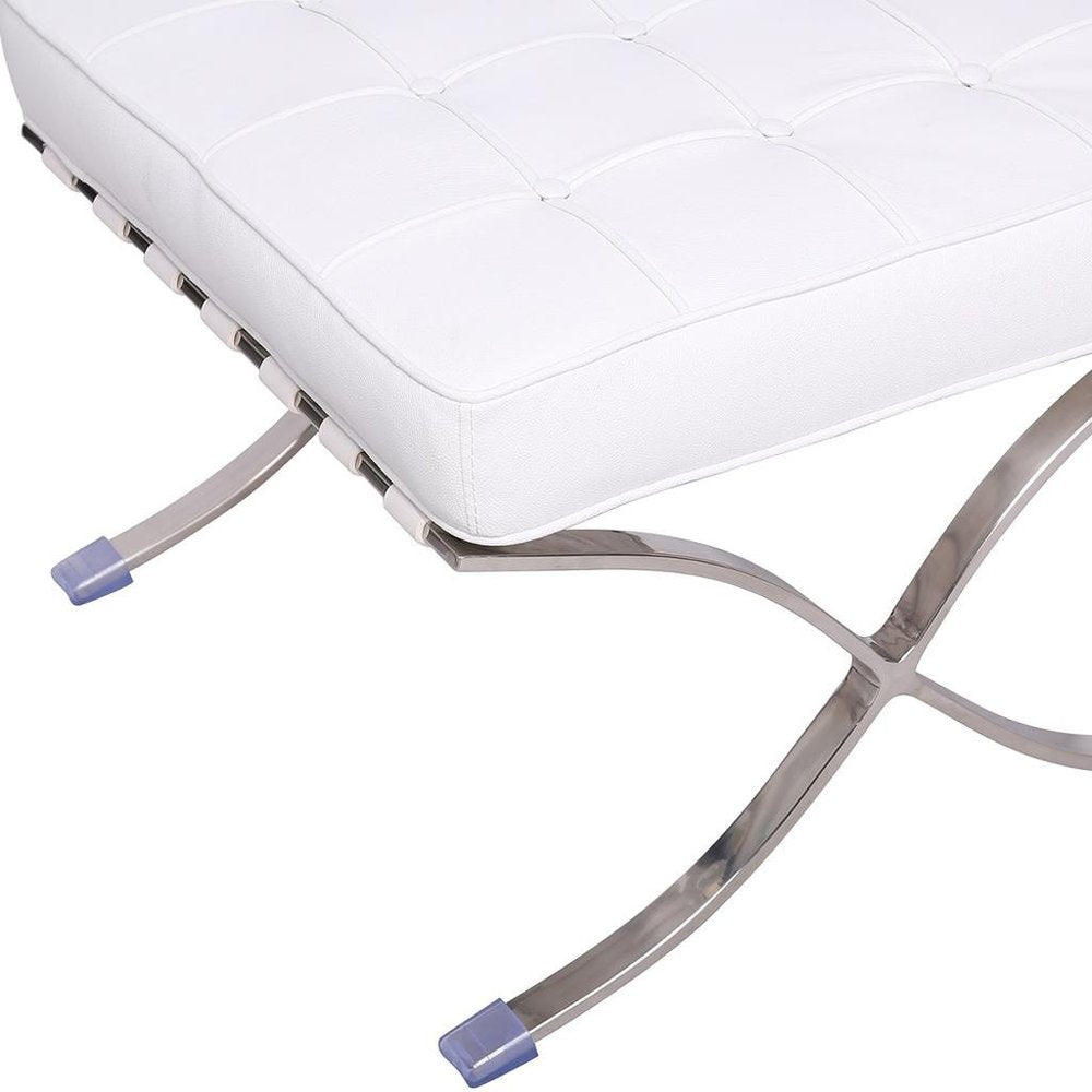 20" White and Silver Leather Tufted Ottoman