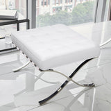 20" White and Silver Leather Tufted Ottoman