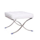 20" White and Silver Leather Tufted Ottoman