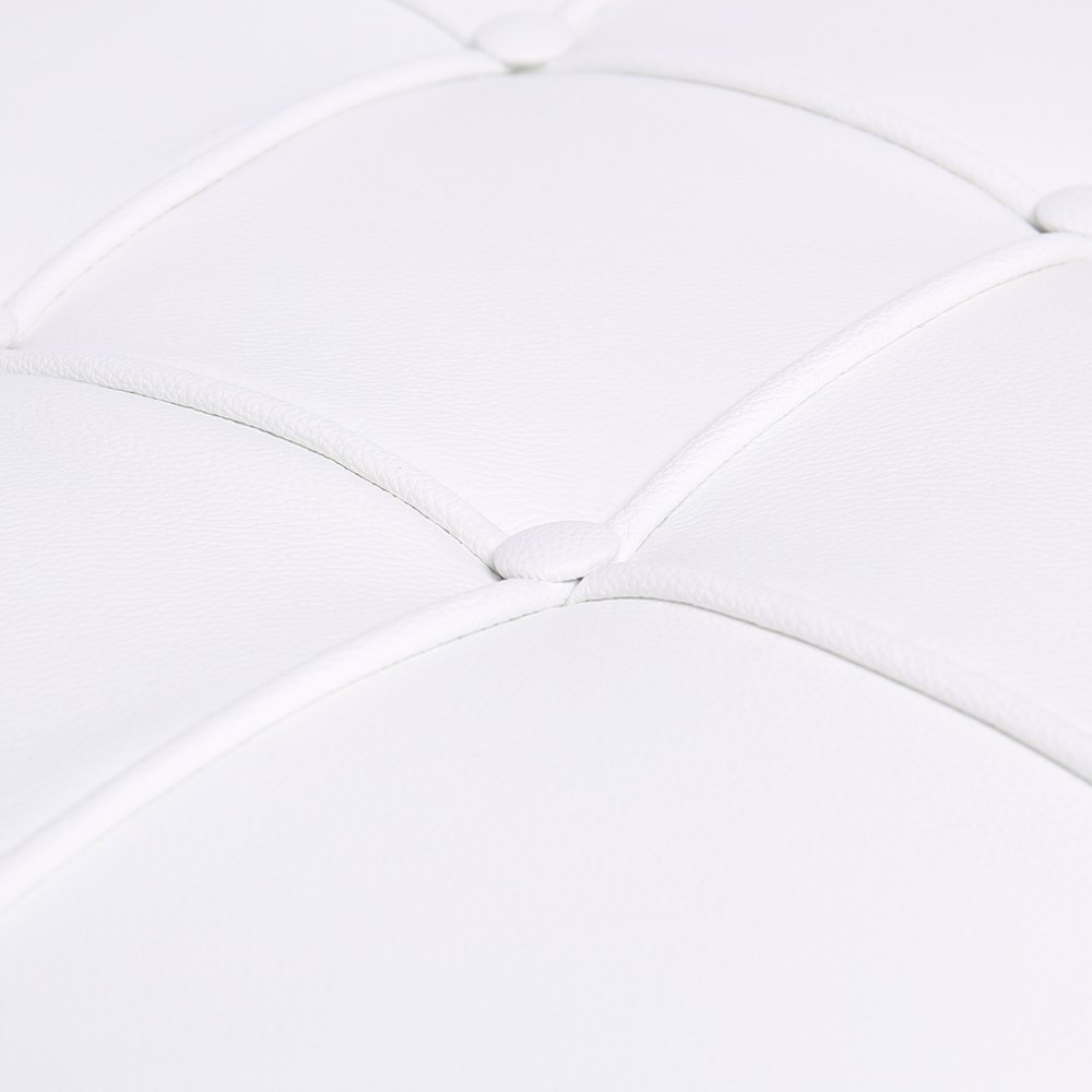 20" White and Silver Leather Tufted Ottoman