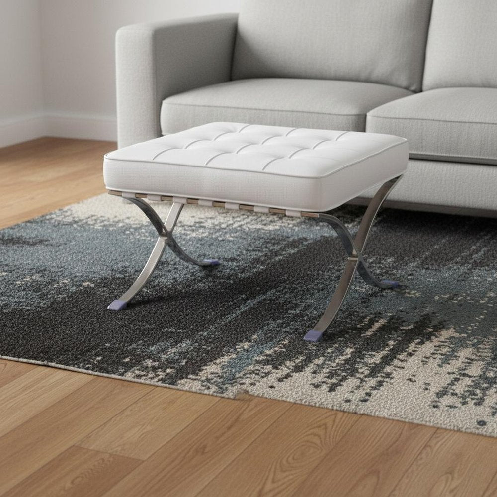 20" White and Silver Leather Tufted Ottoman