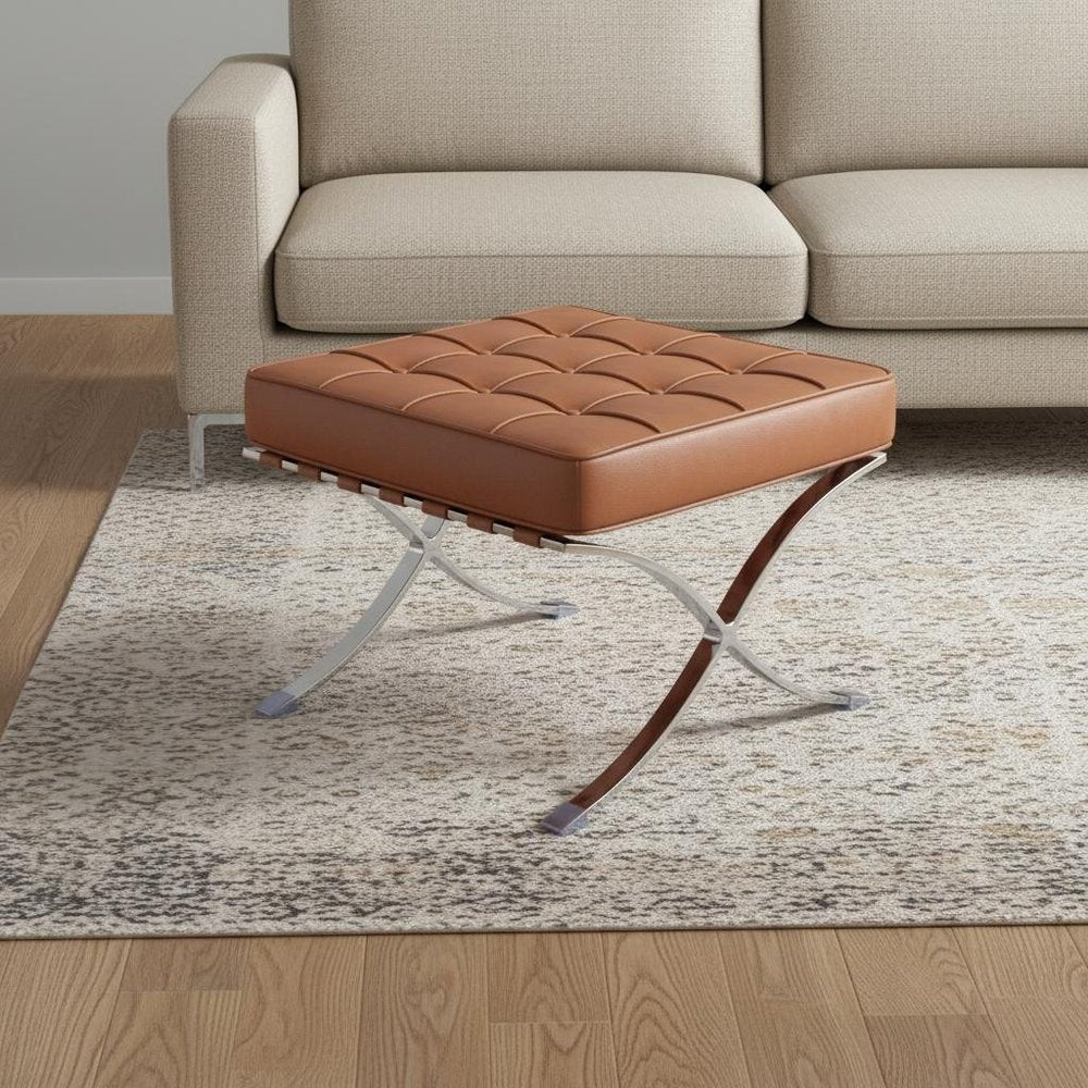 20" Amber and Silver Leather Tufted Ottoman