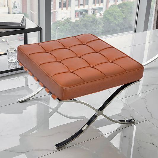20" Amber and Silver Leather Tufted Ottoman