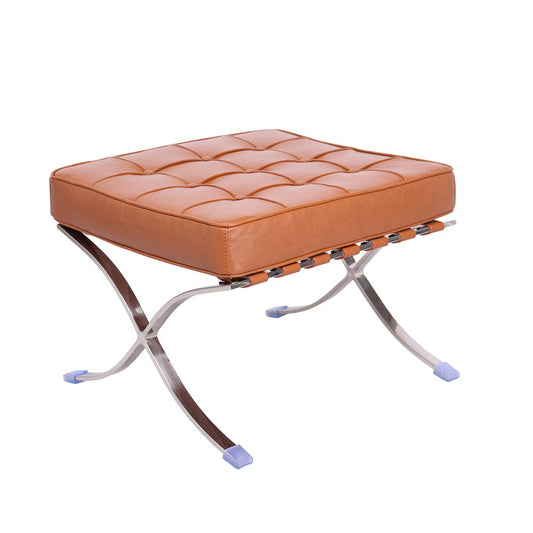 20" Amber and Silver Leather Tufted Ottoman