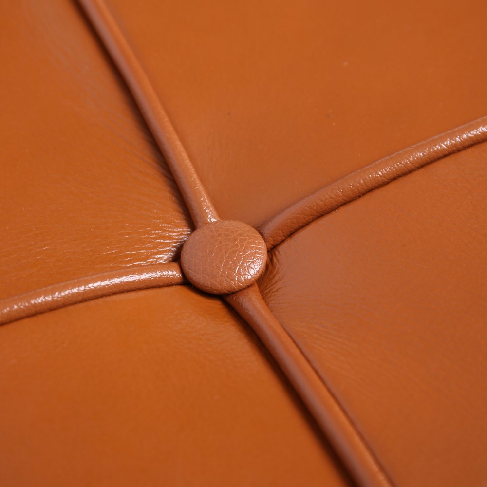 20" Amber and Silver Leather Tufted Ottoman