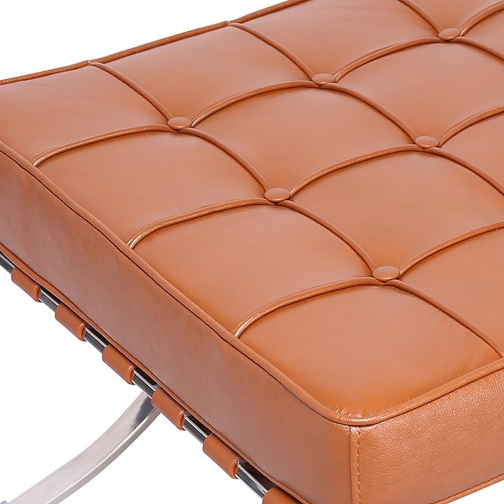 20" Amber and Silver Leather Tufted Ottoman