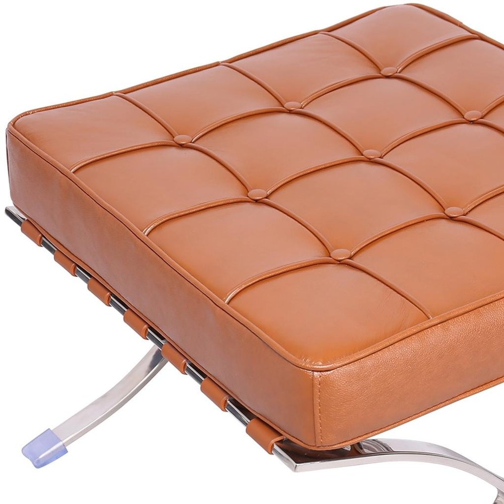 20" Amber and Silver Leather Tufted Ottoman