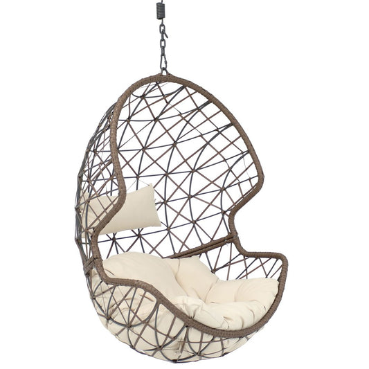 35" Beige Steel Outdoor Egg Chair