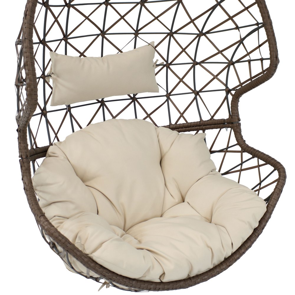 35" Beige Steel Outdoor Egg Chair