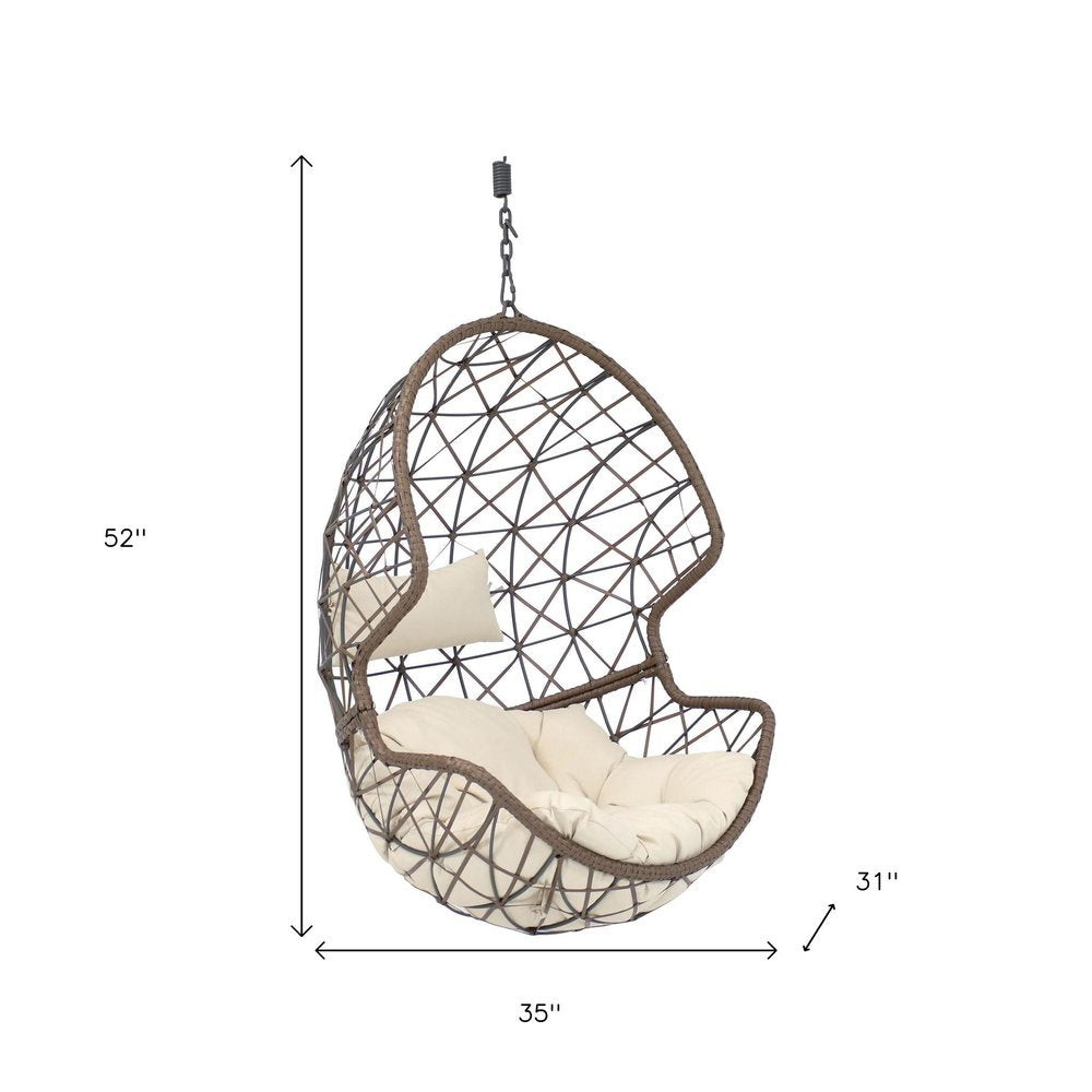 35" Beige Steel Outdoor Egg Chair