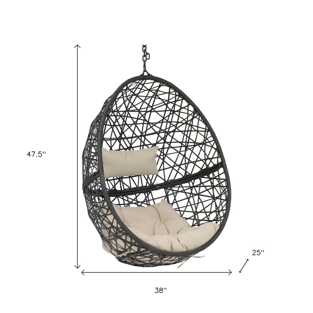 38" Beige Steel Outdoor Egg Chair