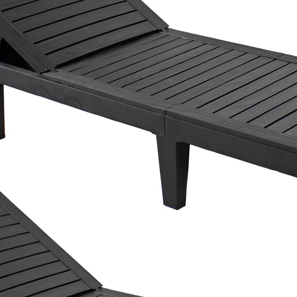 Set of Two Black Heavy Duty Resin Outdoor Chaise Lounges