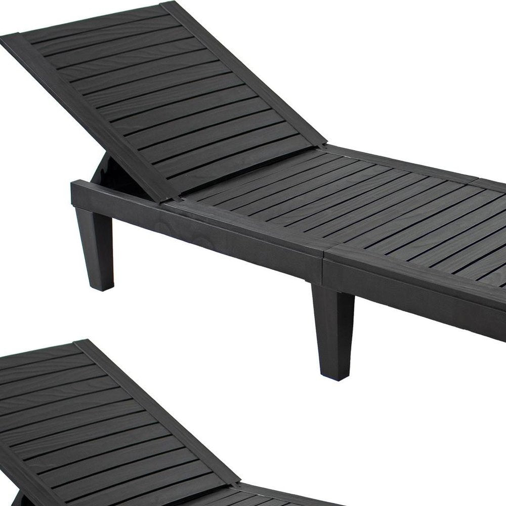 Set of Two Black Heavy Duty Resin Outdoor Chaise Lounges