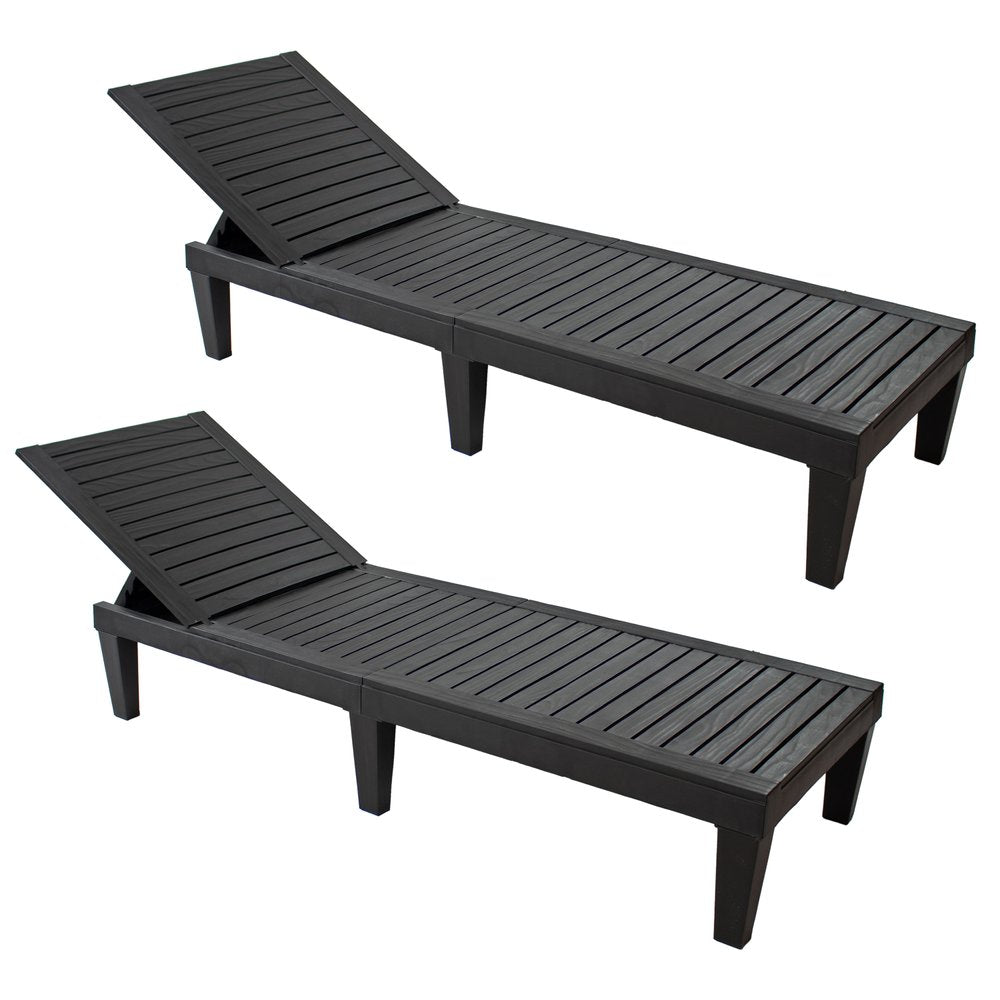 Set of Two Black Heavy Duty Resin Outdoor Chaise Lounges