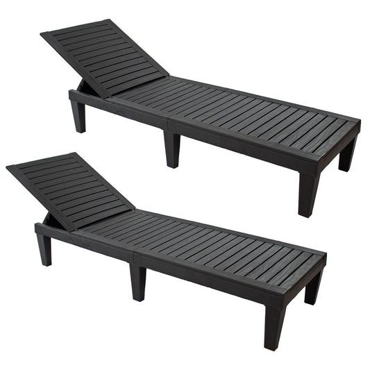 Set of Two Black Heavy Duty Resin Outdoor Chaise Lounges