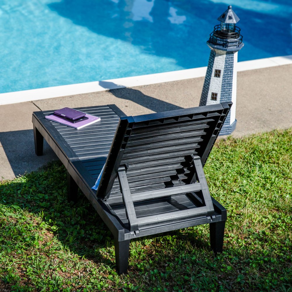 Set of Two Black Heavy Duty Resin Outdoor Chaise Lounges