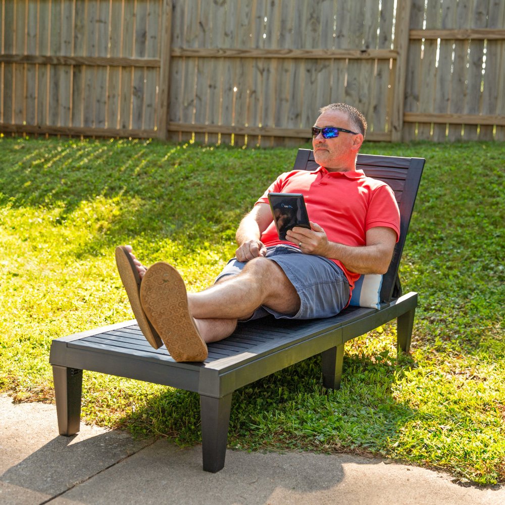 Set of Two Black Heavy Duty Resin Outdoor Chaise Lounges