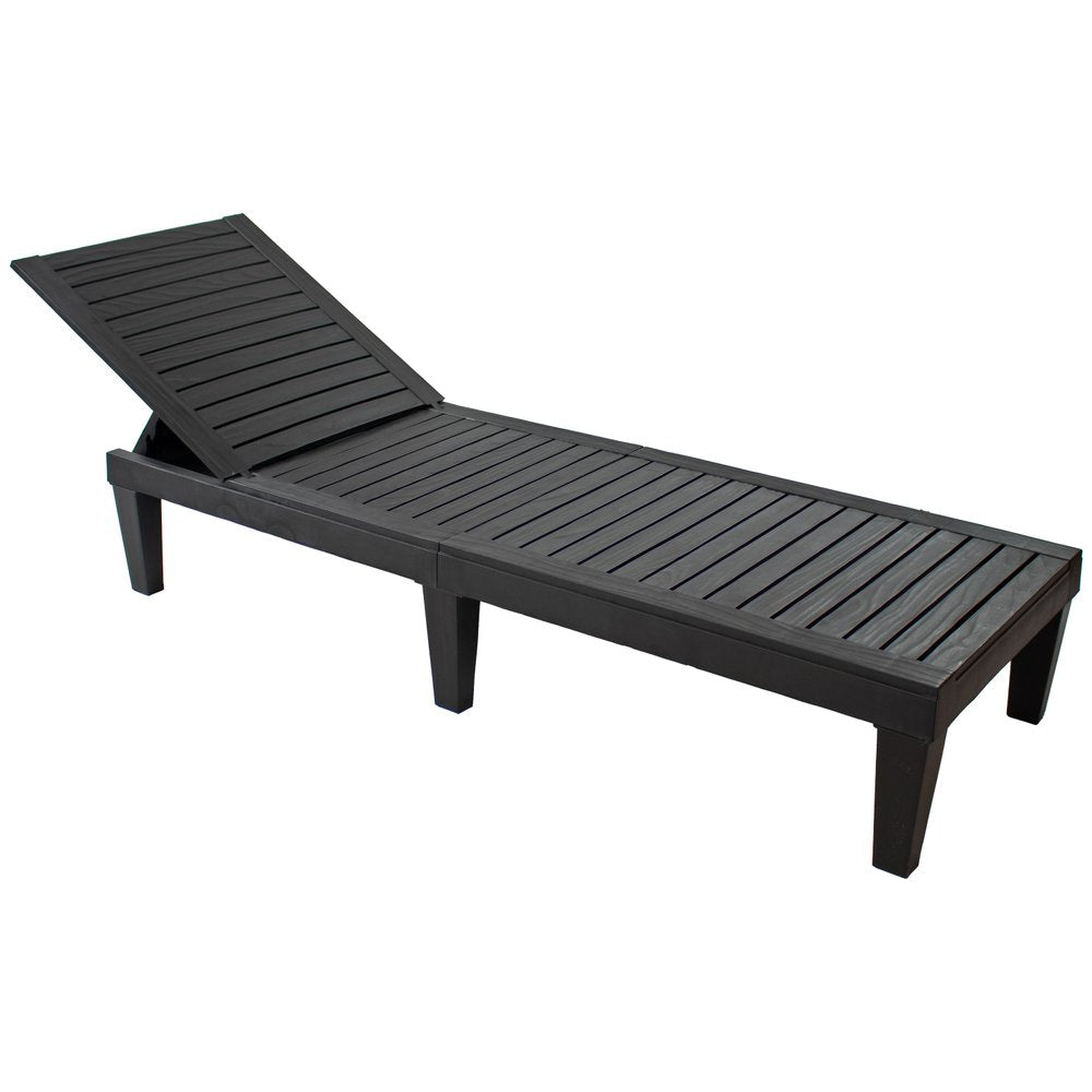Set of Two Black Heavy Duty Resin Outdoor Chaise Lounges