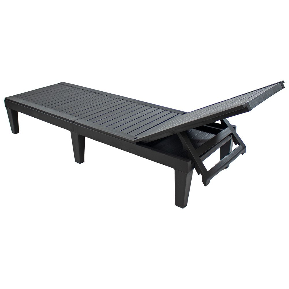 Set of Two Black Heavy Duty Resin Outdoor Chaise Lounges