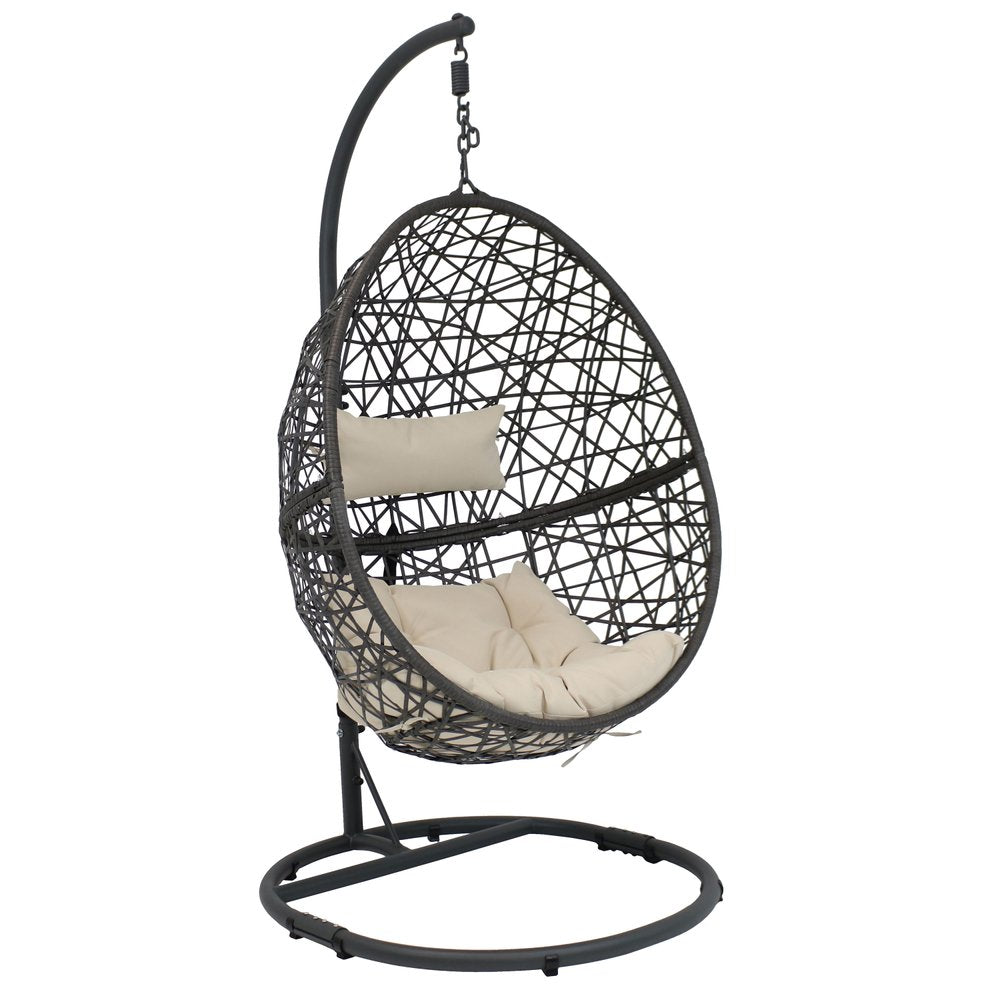 42" Beige Steel Outdoor Egg Chair