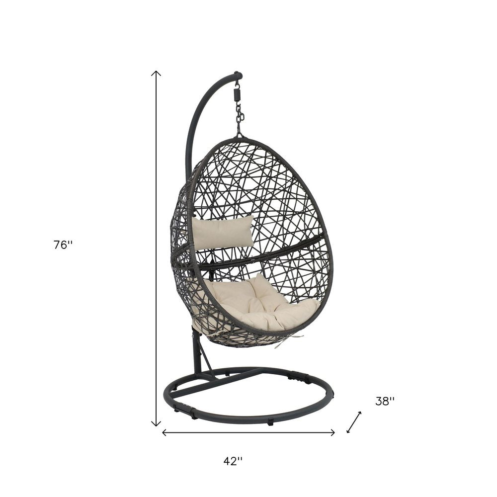42" Beige Steel Outdoor Egg Chair