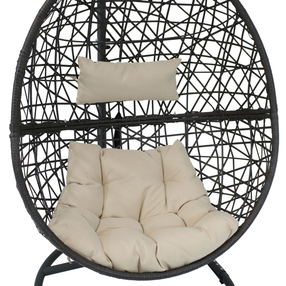 42" Beige Steel Outdoor Egg Chair