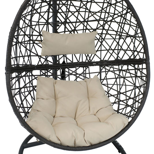 42" Beige Steel Outdoor Egg Chair