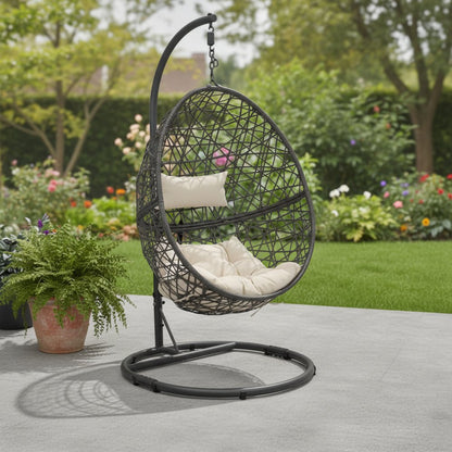 42" Beige Steel Outdoor Egg Chair