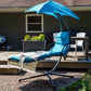 74" Silver Steel Outdoor Floating Chaise Lounge with Teal Blue Cushion And Canopy