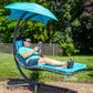 74" Silver Steel Outdoor Floating Chaise Lounge with Teal Blue Cushion And Canopy