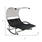 70" Black Steel Sling Outdoor Rocking Chaise Lounge With Canopy