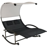 70" Black Steel Sling Outdoor Rocking Chaise Lounge With Canopy