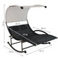 70" Black Steel Sling Outdoor Rocking Chaise Lounge With Canopy