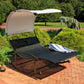 70" Black Steel Sling Outdoor Rocking Chaise Lounge With Canopy