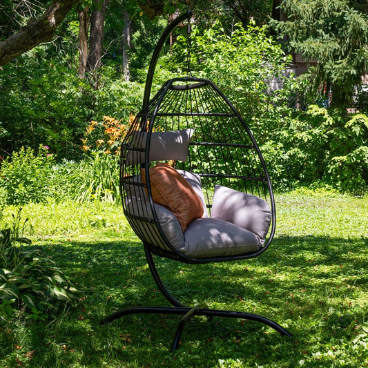 46" Gray Steel Outdoor Egg Chair