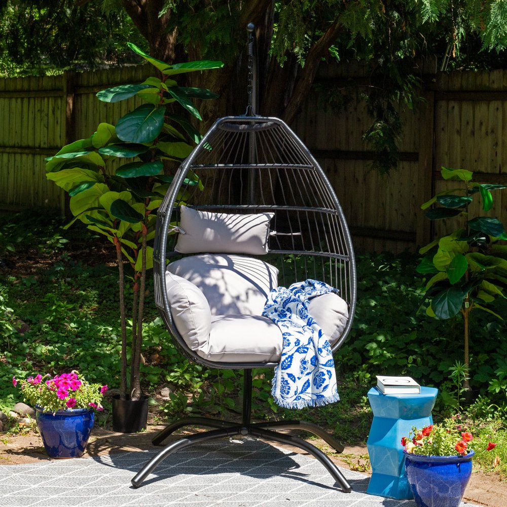 46" Gray Steel Outdoor Egg Chair