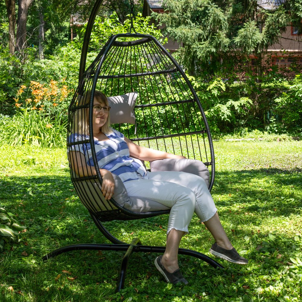 46" Gray Steel Outdoor Egg Chair