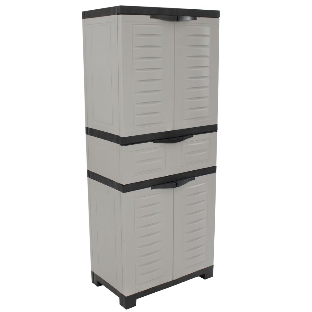57" Black And Gray Heavy Duty Plastic Four Door Utility Cabinet