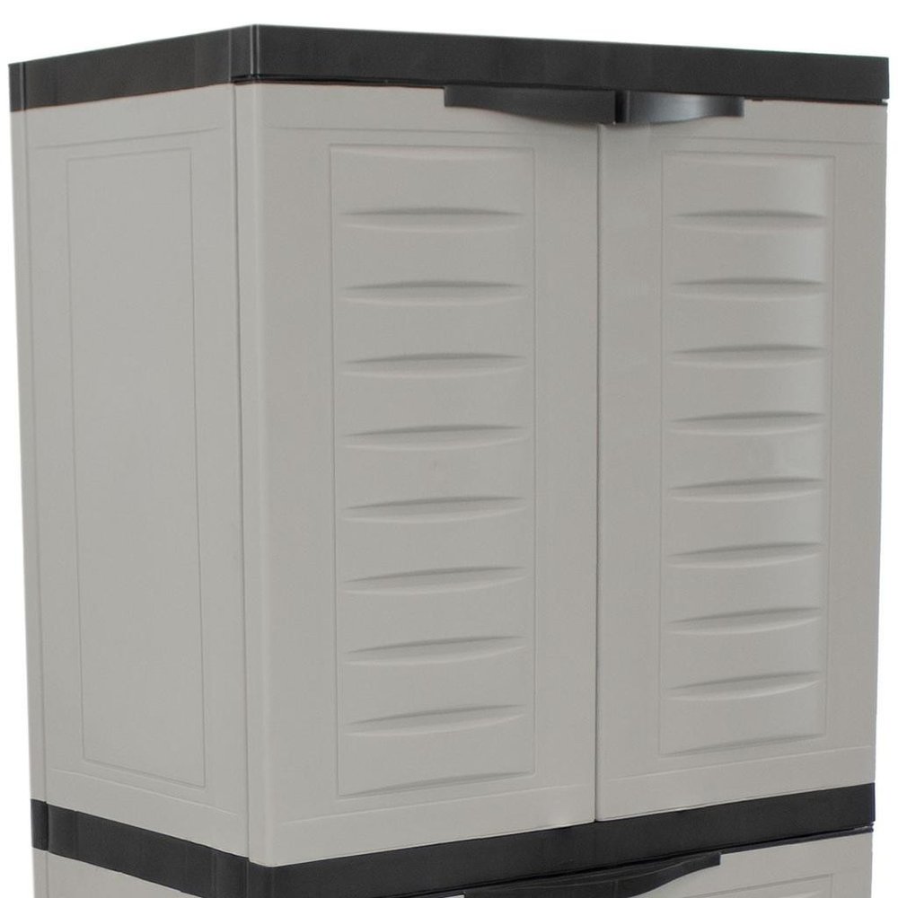 57" Black And Gray Heavy Duty Plastic Four Door Utility Cabinet