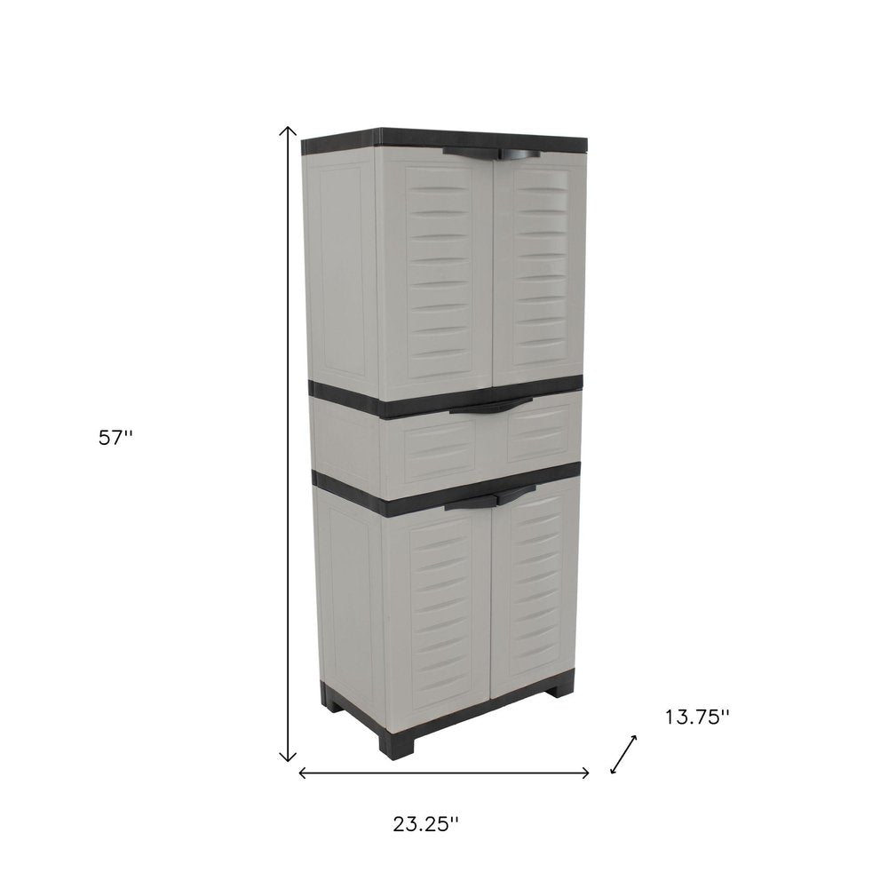57" Black And Gray Heavy Duty Plastic Four Door Utility Cabinet