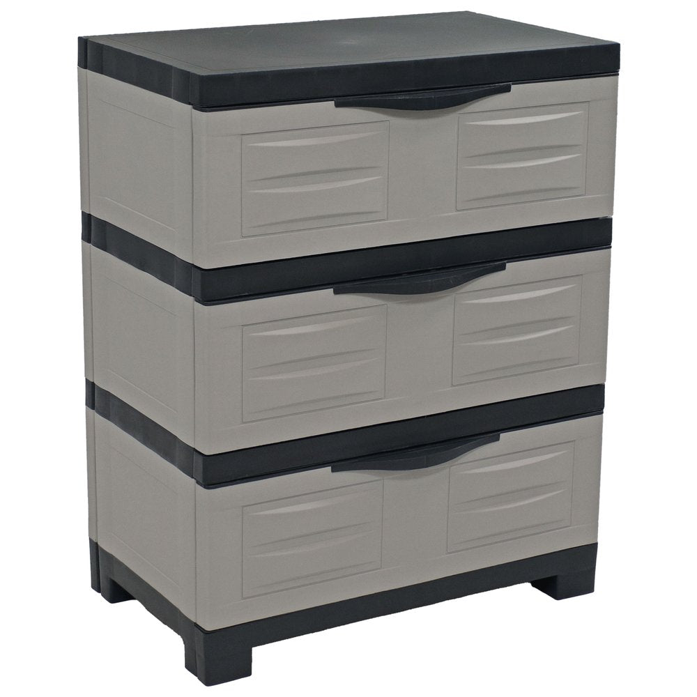 30" Gray And Black Heavy Duty Plastic Three Drawer Utility Cabinet