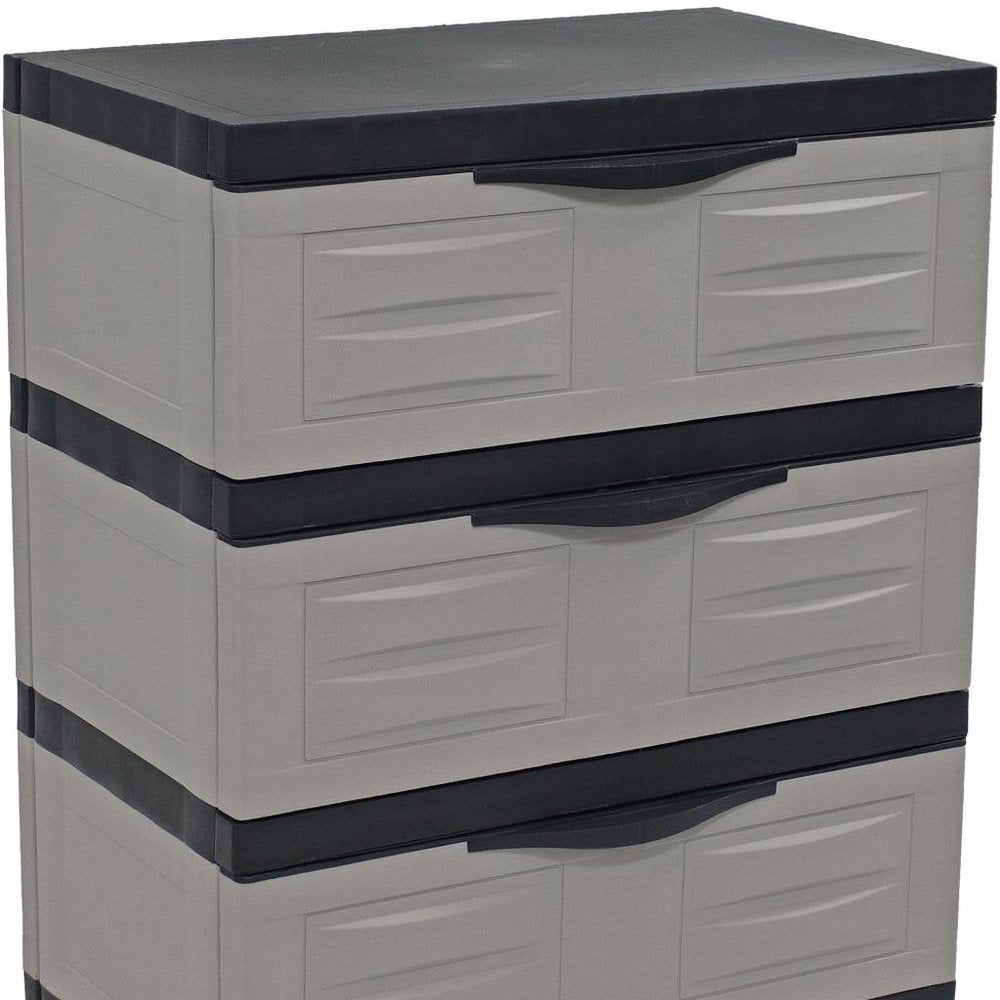 30" Gray And Black Heavy Duty Plastic Three Drawer Utility Cabinet