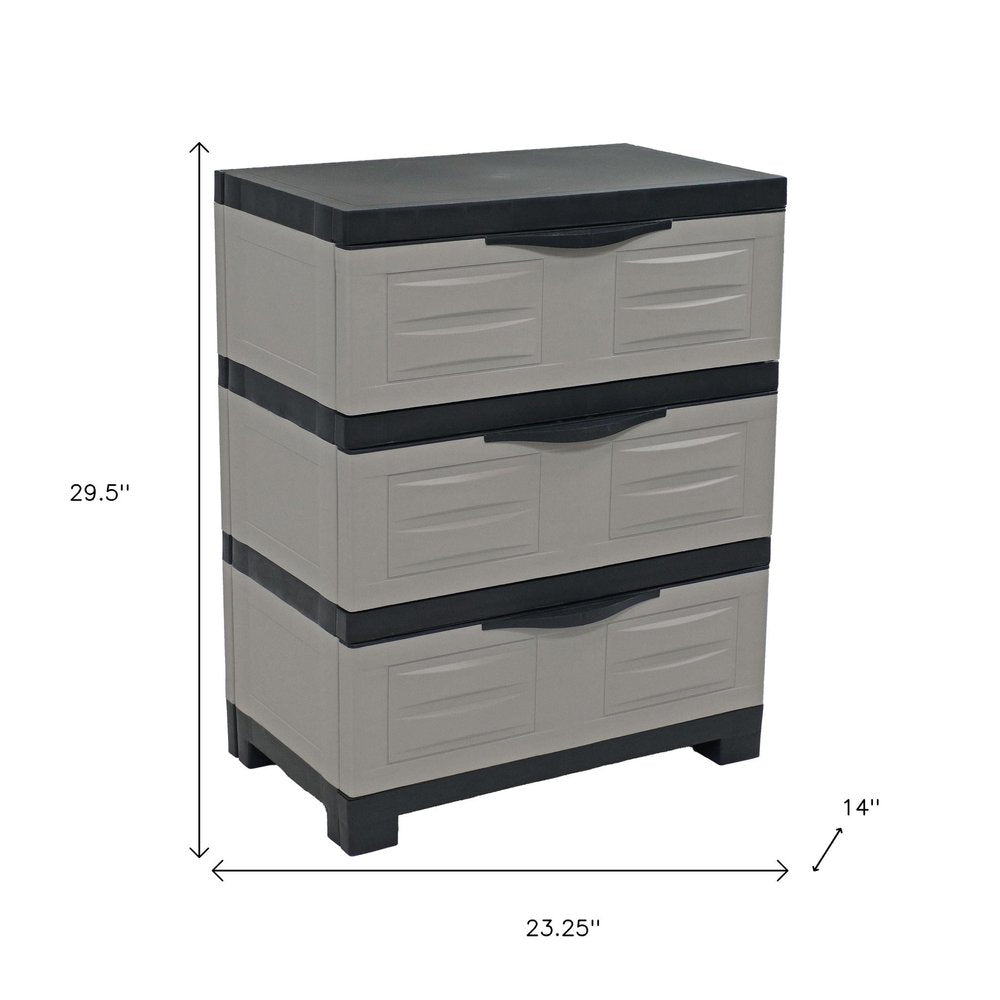 30" Gray And Black Heavy Duty Plastic Three Drawer Utility Cabinet