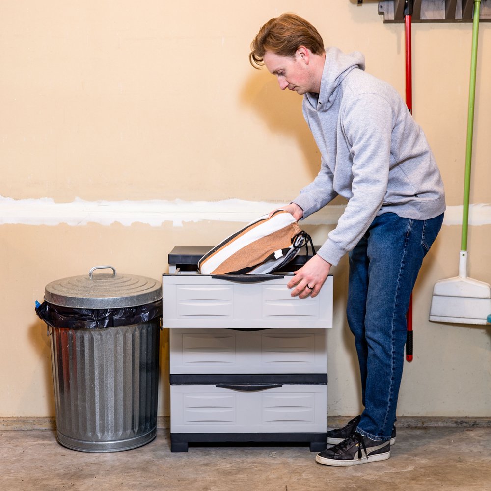 30" Gray And Black Heavy Duty Plastic Three Drawer Utility Cabinet